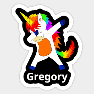 Gregory First Name Personalized Dabbing Unicorn Sticker